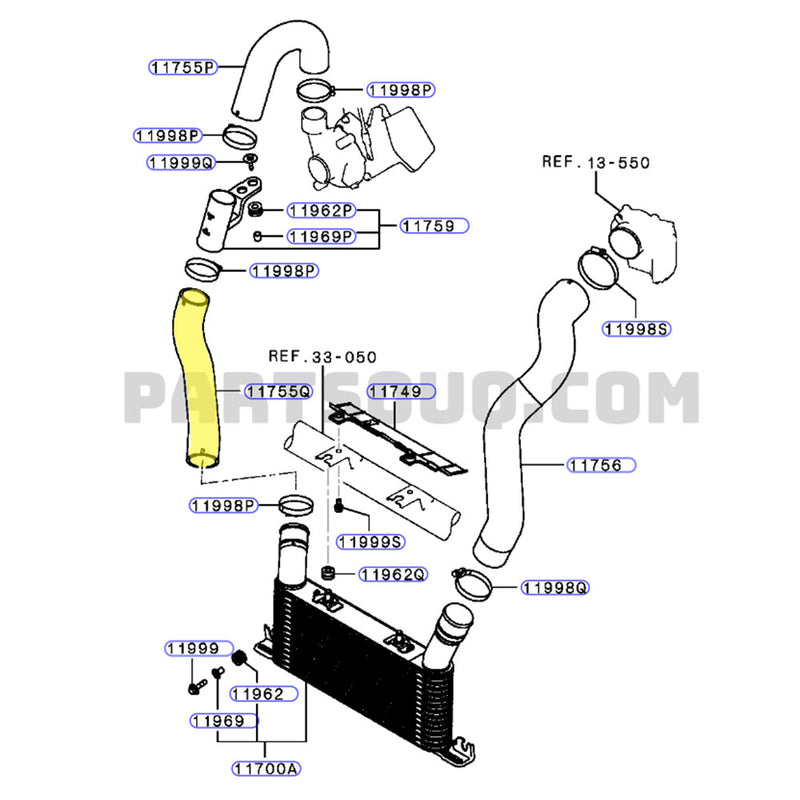 Load image into Gallery viewer, Hot Side Intercooler Hose For Mitsubishi Pajero 4M41 3.2L