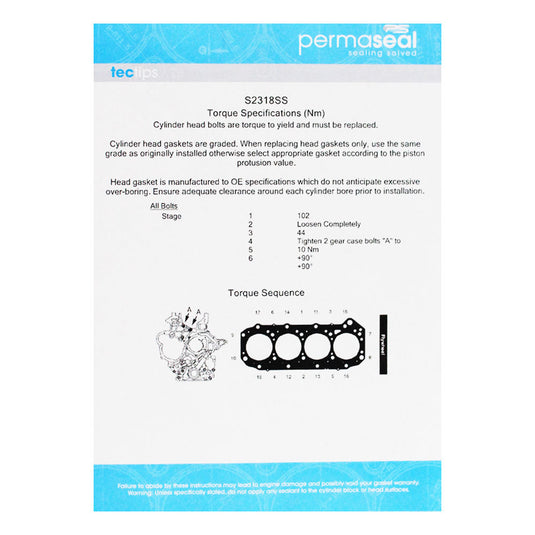 Permaseal Head Gasket For Nissan Patrol GU ZD30 3.0L DI 2000-2007 1 Notch Grade 1 0.65mm