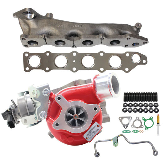 GEN1 High Flow Turbo Charger With Genuine Exhaust Manifold, Oil Feed Pipe, Gasket & Stud Kit For Mitsubishi Triton MR 4N15 2.4L 2019 Onwards