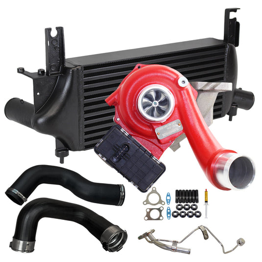 GEN1 High Flow Turbo Charger With 75mm Intercooler & Hoses And Genuine Oil Feed Pipe For Nissan Navara D40 YD25 2.5L 2010 Onwards