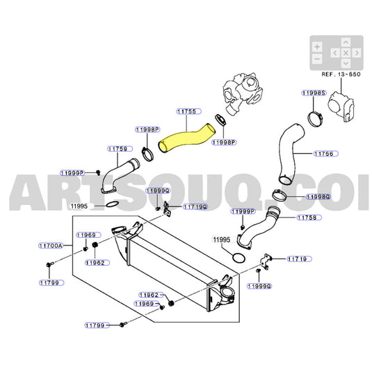 Hot Side Intercooler Hose For Mitsubishi Pajero Sport / Triton MQ / MR 4N15 2.4L