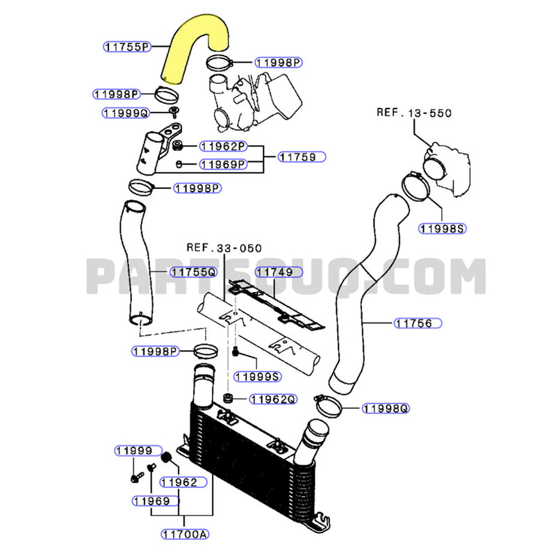 Load image into Gallery viewer, Hot Side Intercooler Hose For Mitsubishi Pajero 4M41 3.2L

