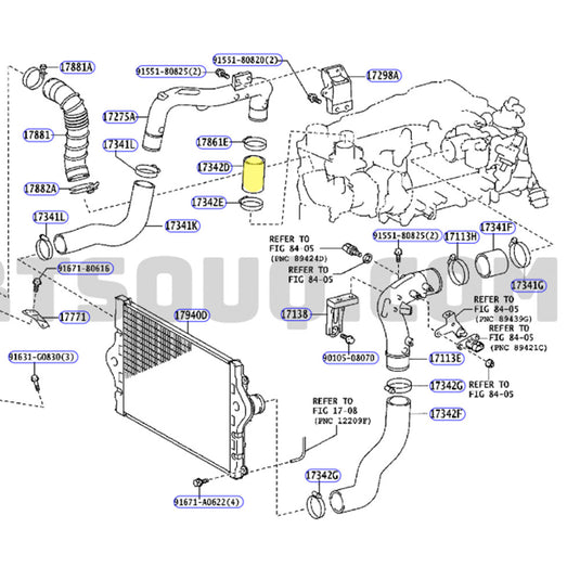 Hot Side Intercooler Hose For Toyota Land Cruiser Prado 1KD-FTV 3.0L 2005-2015